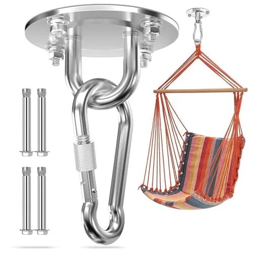 Morzejar Strapazierfähiger Deckenhaken drehbar robuste Haken zum Aufhängen 304 Edelstahl drehbare Hängemattenhaken Schaukelhaken für Decke Holz Veranda Fitnessstudio Yoga Aufhängungshaken