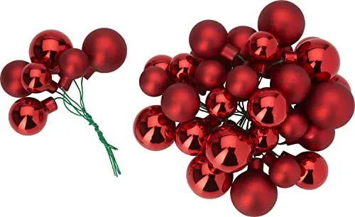 Weihnachtskugeln aus Glas am Draht, 36 Stück, Ø 20/25 / 30 mm Rot