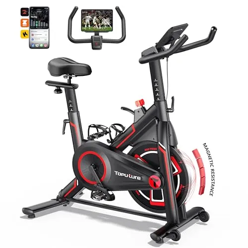 Toputure Heimtrainer Fahrrad – Leiser Ergometer mit APP, 15KG Schwungrad, bis 150KG