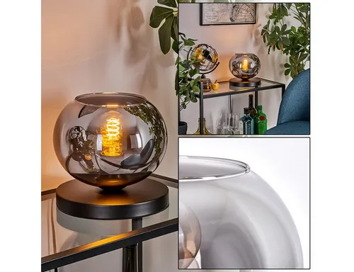 Hofstein Tischleuchte aus Metall und Glas in Schwarz/Rauchfarben
