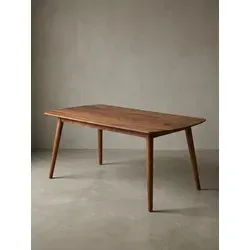 Esszimmertisch WL5.572 aus Sheesham Massivholz - Rustikaler Esstisch im modernen Landhausstil, handgefertigt aus Sheesham Massivholz. Ideal für kleinere Esszimmer mit kompakten Maßen und einzigartiger Tischplatte.