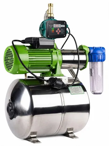 CHM GmbH Hauswasserwerk Edelstahl 24 L, 2100 Watt 7,8 Bar mit einstellbaren Druckschalter und Trockenlaufschutz