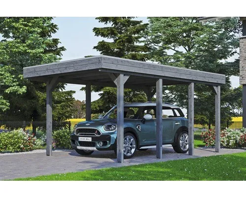 SKAN HOLZ Friesland Einzelcarport mit Aluminium-Dachplatten - Carport aus hochwertigem Holz mit Flachdach, inklusive robusten H-Pfostenankern für hohe Stabilität – perfekt für Ihren Garten.