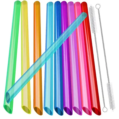 wiederverwendbare Boba-Smoothie-Strohhalme mit 2 Bürsten, 12 mm, mehrfarbige, BPA-freie Kunststoff-Strohhalme für Bubble Tea (Topioka, Perlen), Milchshakes, Säfte mit spitzen Spitzen. 12