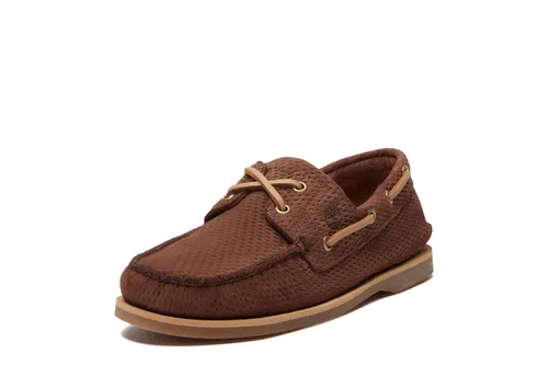 Timberland Herren Slipper Classic Boat Dunkelbraun 42 - Hochwertiger Slipper aus geprägtem Nubukleder mit weichem Velourleder-Innenmaterial. Ideal für den Alltag, bietet er durch die Lederinnensohle und das 360° Schnürsystem optimalen Tragekomfort.