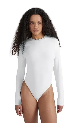 Style & Republic Langarm Body Damen aus Baumwolle, Samtig weich und Bequem Body-Shaper, Bodysuit mit Rundhalsausschnitt & Druckknopfverschluss, Hellgrau, XL