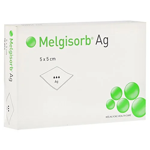 Melgisorb Ag Verband 5x5 cm - Arzneimittel, antibakteriell und ideal zur Wundheilung bei infizierten Wunden.