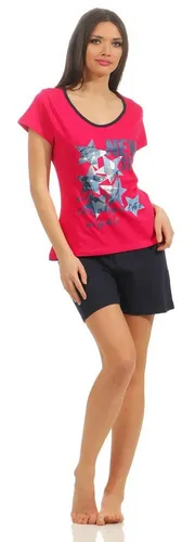 Moonline Schlafanzug Kurzer Damen Pyjama Schlafanzug Shorty Shortie Kurzarm 100% Baumwolle atmungsaktiv, kurze Form