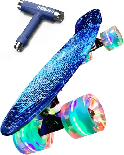 Deleven Skateboard mit LED Rollen - Leuchtender Spaß für Kinder und Erwachsene - Kinderskateboards mit LED-Rädern, die ohne Batterien leuchten. Hochwertige ABEC-7 Lager und 60mm PU Räder sorgen für perfekte Kontrolle. Ideal für Anfänger und ein tolles Geschenk!