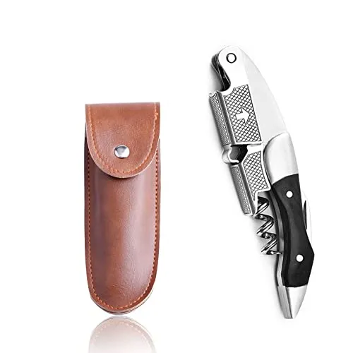 Premium Edelstahl & Palisander Kellnerkorkenzieher,Professionelle Kellnerkorkenzieher für Weinflaschen,3-in-1 Weinöffner Robuster, robuster Edelstahl, Echtholzgriff (C-Schwarzes Holz)