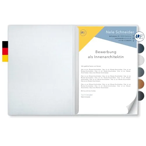 Stück 2-teilige Bewerbungsmappen Esclusiva® Classic in Silber mit 1 Klemmschiene // in 1A-Premium-Qualität mit hochwertiger Flach-Prägung „BEWERBUNG“ // Produkt-Design von