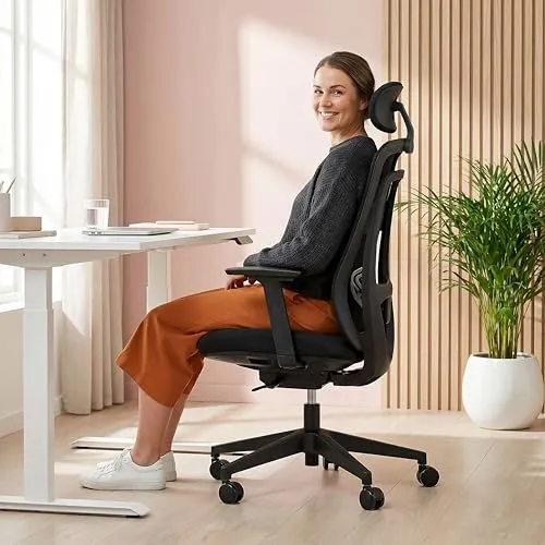hjh OFFICE Profi Bürostuhl Vivadapt – Ergonomischer Drehstuhl mit Kopfstütze und 3D Armlehnen