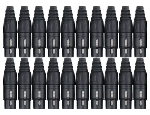 Pronomic Steckerset XLR-Female 20 Stk. schwarz - XLR Stecker & Buchsen, 20 hochwertige 3-polige XLR-Stecker mit Verriegelung und Zugentlastung für optimale Sicherheit und Stabilität in Ihren Audio-Installationen.