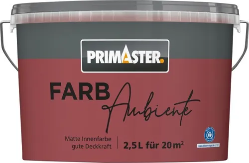 Primaster Farbambiente Wandfarbe matt samtrot 2,5 L - Wandfarbe in samtrot für ein edles Raumambiente, mit mattierter Oberfläche für einen modernen Look und hervorragende Deckkraft.