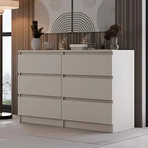 Home Collective Kommode, 6 Schubladen, Beige - Vielseitige Kommode mit 6 Schubladen für optimalen Stauraum, ideal für Wohnzimmer, Schlafzimmer oder Flur. Hergestellt aus hochwertigem Holzwerkstoff für Stabilität und Langlebigkeit.