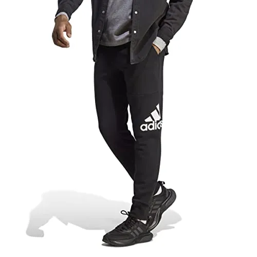 adidas Herren Essentials French Terry Tapered Cuff Logo Pants, Black, S