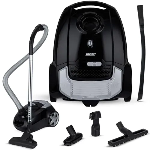MPM MOD-54 Beutelstaubsauger - stark & leise - Bodenstaubsauger mit 3,5 Litern Staubbeutelvolumen, ideal für Allergiker dank HEPA 13 Filter. Leiser Betrieb, teleskopierbares Metallrohr und 7 Meter Aktionsradius für flexible Reinigung.