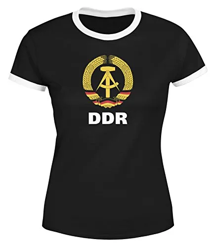 MoonWorks Damen WM-Shirt DDR Fan Retro Nostalgie schwarz-weiß M