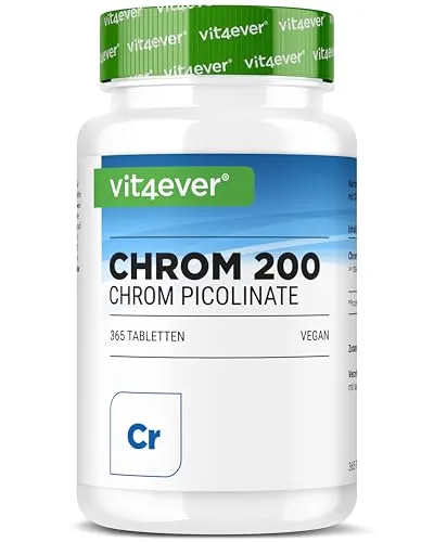 Chrom Picolinat 200 mcg - 365 Tabletten Jahresvorrat - Chrompräparate mit 200 µg reinem Chrom pro Tablette. Ideal für eine ganzjährige Unterstützung, vegan und ohne unnötige Zusätze.