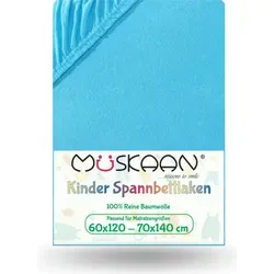 Jersey Kinder Spannbettlaken 60x120 cm - 70x140 cm Türkis 100% Baumwolle - Türkis