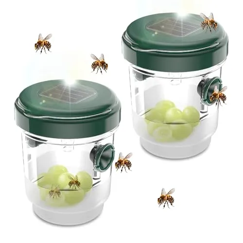 mizikuu Solar Wespenfallen, 2 Stück Wespenfallen Mückenfalle für Draußen Anlocken von Mücken Durch LED Licht Insektenfalle Lebend Wespenfalle Bienenfalle Fliegenfalle natürlichen Lockstoff