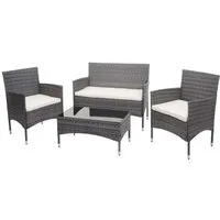Poly-Rattan Garnitur MCW-F55, Balkon- und Garten-Lounge-Set - Gartenmöbel mit vier Sitzplätzen, inkl. bequemer Sitzpolster und wasserabweisendem Material. Ideal für entspannte Stunden im Freien.