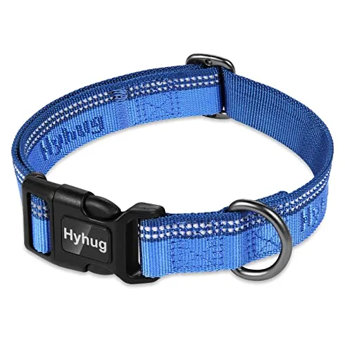 Hyhug Doppelfarbiges Nylon-Jacquard-Gurtband, strapazierfähiges, klassisches Basic-Halsband, Schnellverschluss-Schnalle, speziell für Hunde mit sanften Rassen (klein, klassisches blau)