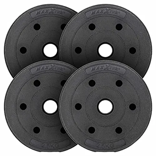 MAXXIVA® Hantelscheiben-Set Zement 4 x 2,5 kg Ersatz-Gewichte Muskelaufbau Krafttraining Fitness-Zubehör Gewichtheben 10 kg 4x2,5kg Gewichts-Scheiben