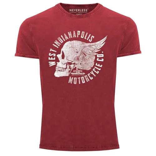 Neverless® Herren T-Shirt Vintage Skull Wings Slim Fit Rot XXL - Trendiges Vintage T-Shirt mit coolen Totenkopf-Design für einen lässigen Look. Hergestellt aus 100% Baumwolle bietet es hohen Tragekomfort und einen sportlichen Schnitt. Ideal für Modebewusste!