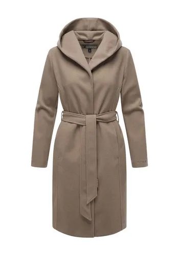 Marikoo Kurzmantel Kailii Eleganter Wickel Mantel mit Taillengürtel und Oversized Hood Kapuze