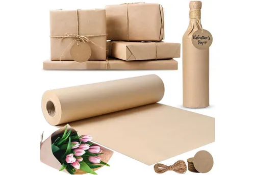 LuxusKollektion Packpapier Braunes Kraftpapier Set 30cm x 30m +30 Kraftpapieretiketten +10m