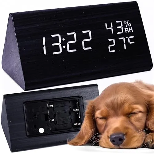Retoo Wecker LED Digital Digitalwecker in Holzoptik Temperaturanzeige Hygrometer Zeit Wecker Uhr digital Alarm Clock USB Kabel Klang-Kontrolle für Nachttisch Büro Schlafzimmer