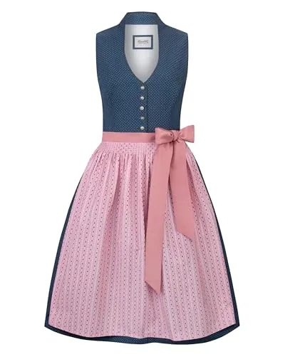 Stockerpoint Damen Marina Midi Dirndl, blau, 40 - Elegantes Dirndl für Damen aus pflegeleichter Baumwolle, mit trendigem Schalkragen und floralem Allover. Ideal für festliche Anlässe und perfekt kombinierbar.