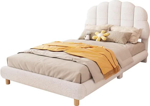 Polsterbett 90x200cm mit Lattenrost und gepolstertem Kopfteil - Weiß - Hochwertiges Polsterbett für Kinder und Jugendliche, inklusive stabilen Lattenrost. Gemütliches Kopfteil zum Anlehnen und modernes Design, ideal für jeden Raum. Einfache Montage garantiert!