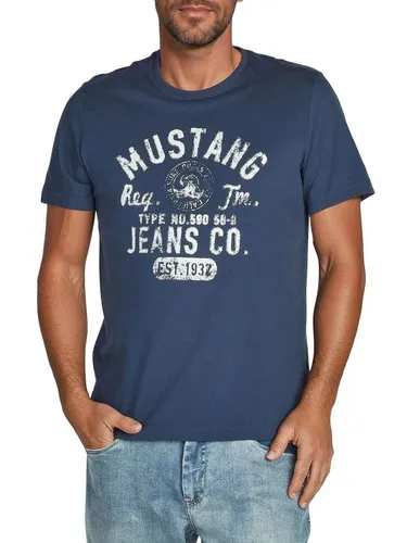 MUSTANG T-Shirt Herren Printshirt Regular Fit (1-tlg) Kurzarm Tee Shirt mit Rundhalsausschnitt aus 100% Baumwolle