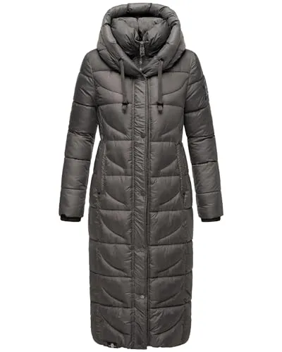 Navahoo Damen Wintermantel - Warmer Steppmantel mit Kapuze in Anthracite, Gr. M - Funktionsjacken mit modernem Oversize-Look, wind- und wasserabweisend, perfekt für kalte Wintertage dank gefüttertem Kragen und warmen Fleece-Taschen.