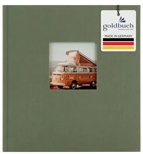 goldbuch 27 909 Bella Vista Fotoalbum mit Bildausschnitt Artischocke, Erinnerungsalbum Format 30 x 31 cm, Foto Album 60 schwarze Seiten mit Pergamin-Trennblättern, Fotobuch mit Leineneinband in Grün