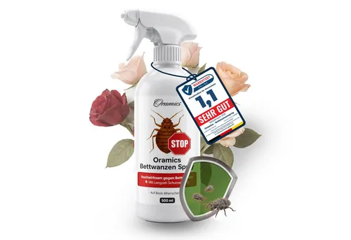 Oramics Bettwanzen-Spray 500ml - Effektives Spray zur Bekämpfung von Bettwanzen in Wohnräumen. Ideal für Sofas, Matratzen und Teppiche. Einfache Anwendung für eine sichere Umgebung im Haus und Garten.