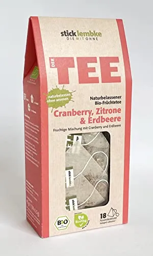 Stick Lembke Naturbelassener Bio-Früchtetee Cranberry & Zitrone & Erdbeere 18 x 2,5 g