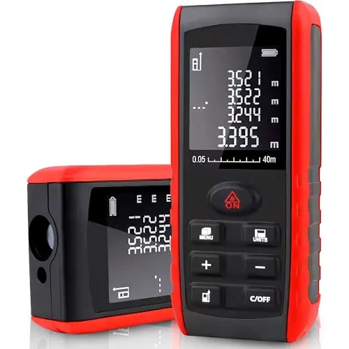 Retoo Laser-Entfernungsmesser 40M – Digitales Laser-Messgerät mit Rotem Laser Klasse II±1,5 mm Genauigkeit, LCD-Hintergrundbeleuchtung, m/in/ft, IP54 Schutz, Akustische Signalisierung