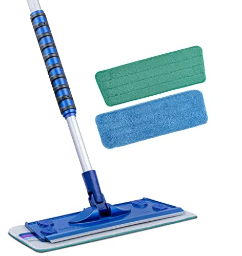 Silva Hochwertiges Mikrofaser Wischbezug Mopp Set | 360° Drehgelenk | Wischmop mit Teleskopstiel | Bodenwischer Stahlstiel 156 cm | Wischmopp mit Soft Touch Griff (Mop Set mit Nass und Wand)