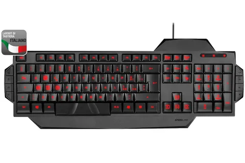 RAPAX Gaming Tastatur Schwarz IT Layout - Ergonomische Gaming-Tastatur im Stealth-Design mit zuschaltbarer roter LED-Beleuchtung und griffiger Leertaste für optimalen Komfort beim Spielen.