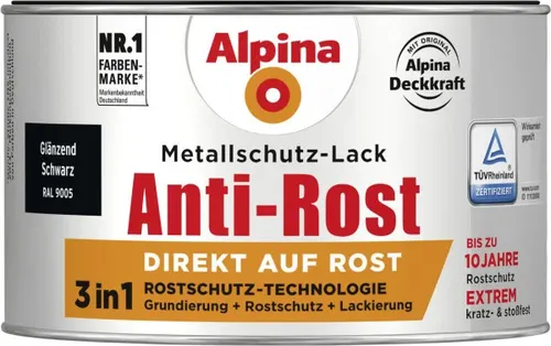 Alpina Metallschutz-Lack Anti-Rost 300 ml schwarz glänzend Metallack Schutzlack