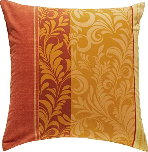 Erwin Müller Flanell Zusatzkissenbezug, Kissenhülle mit Ranken gelb-orange Größe 80x80 cm - temperaturausgleichend, in Wendeoptik, mit Reißverschluss, 100% Baumwolle