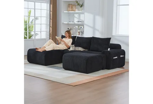 Odikalo Modulares Ecksofa mit Schlaffunktion und 2 Hockern