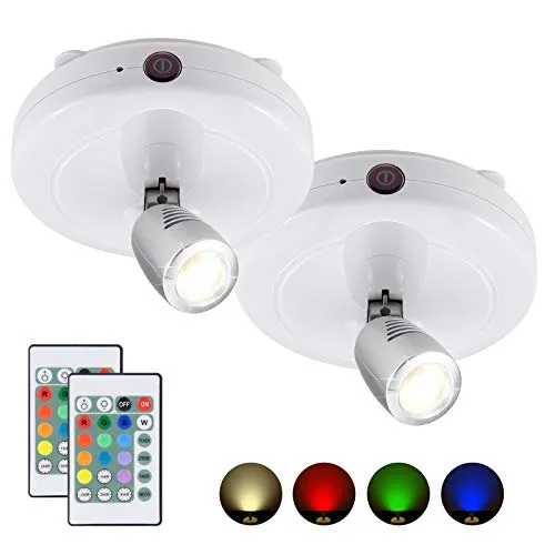 HONWELL Spot Lampe LED Wireless Deckenstrahler mit Fernbedienung, Wandleuchte Batteriebetrieben Dartscheibe Beleuchtung Timer Deckenspot mit Drehbar Licht Kopf für Spiegelanstrich Dartscheibe, 2 Stück
