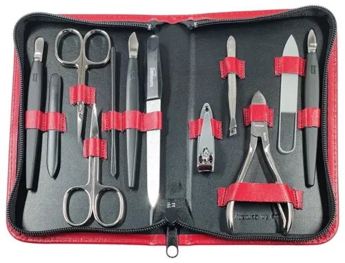 EloModa Maniküre-Etui 12teiliges Solingen* Maniküre Set mit Leder-Etui Nagelpflege, Made in, 12 tlg., Made in Germany