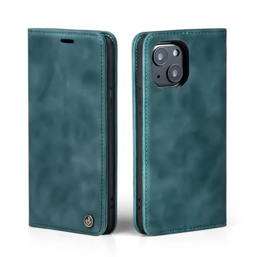 LBH Handyhülle für Apple iPhone 14 in Petrol Blau mit Karten- und Geldfach Smartphone Hülle mit Standfunktion Flip Case Schutzhülle Magnetverschluss Vintage