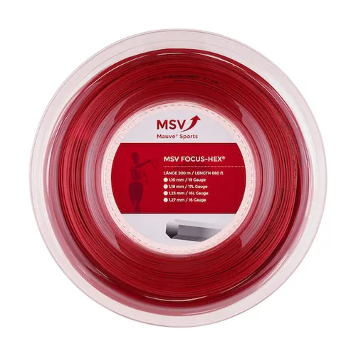 MSV Tennissaite Focus Hex 1.23mm - Rot, 200m Rolle - Hochwertige monofile Co-Polyester-Tennissaite mit exzellenter Haltbarkeit und hohem Spin-Potential, ideal für Club- und Turnierspieler.