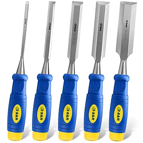 SundR Stechbeitel Set 5-teilig - Professionelles Stechbeitel-Set für Holz, inklusive ergonomischem Kunststoffkoffer. Ideal für präzises Arbeiten an weichem bis mittelhartem Holz, mit langlebigen, nachschärfbaren Klingen.